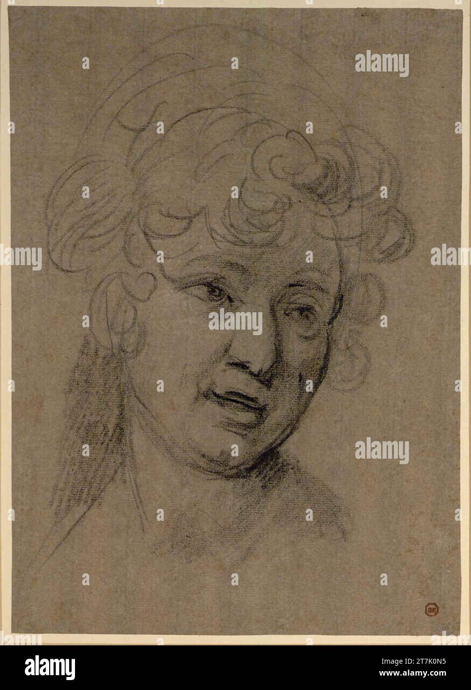 Anton Graff Portrait en demi-longueur d'une dame, peut-être la Johanna Dorothea stock, sœur de la peintre pastel Minna stock. Craie noire, papier brunâtre, augmentation blanche Banque D'Images