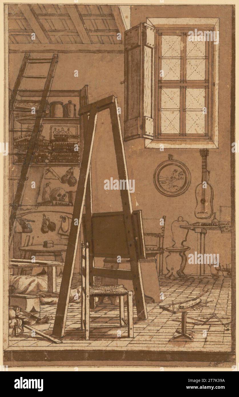 L'atelier de Pier Leone Ghezzi. Craie ; plume ; lavée Banque D'Images