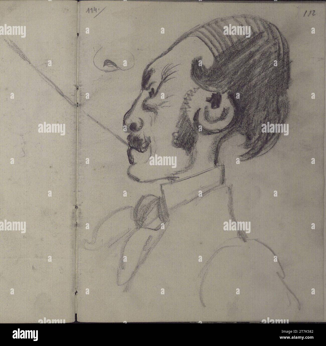 Teutwart Schmitson profil tête d'un Schönling cariqué avec une longue cigarette à gauche (voir p.112). Crayon 1858-63, 1858/1863 Banque D'Images