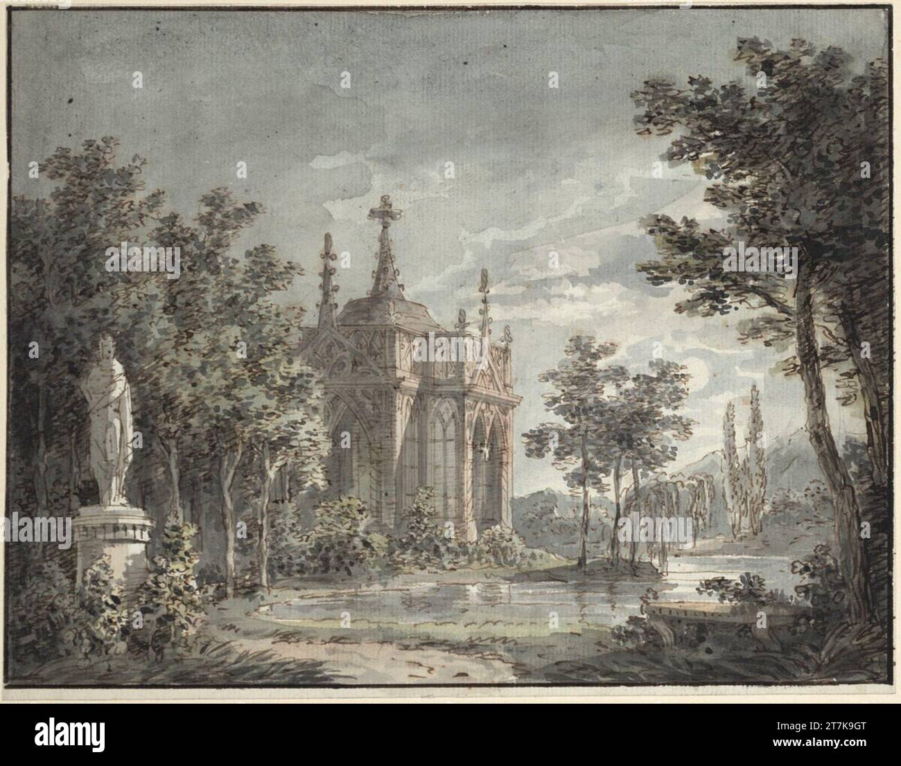 Josef Platzer Temple gothique. FEDER en marron, aquarelle Banque D'Images