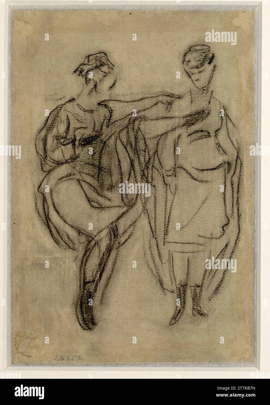 Paul Gavarni deux filles. Craie noire Banque D'Images