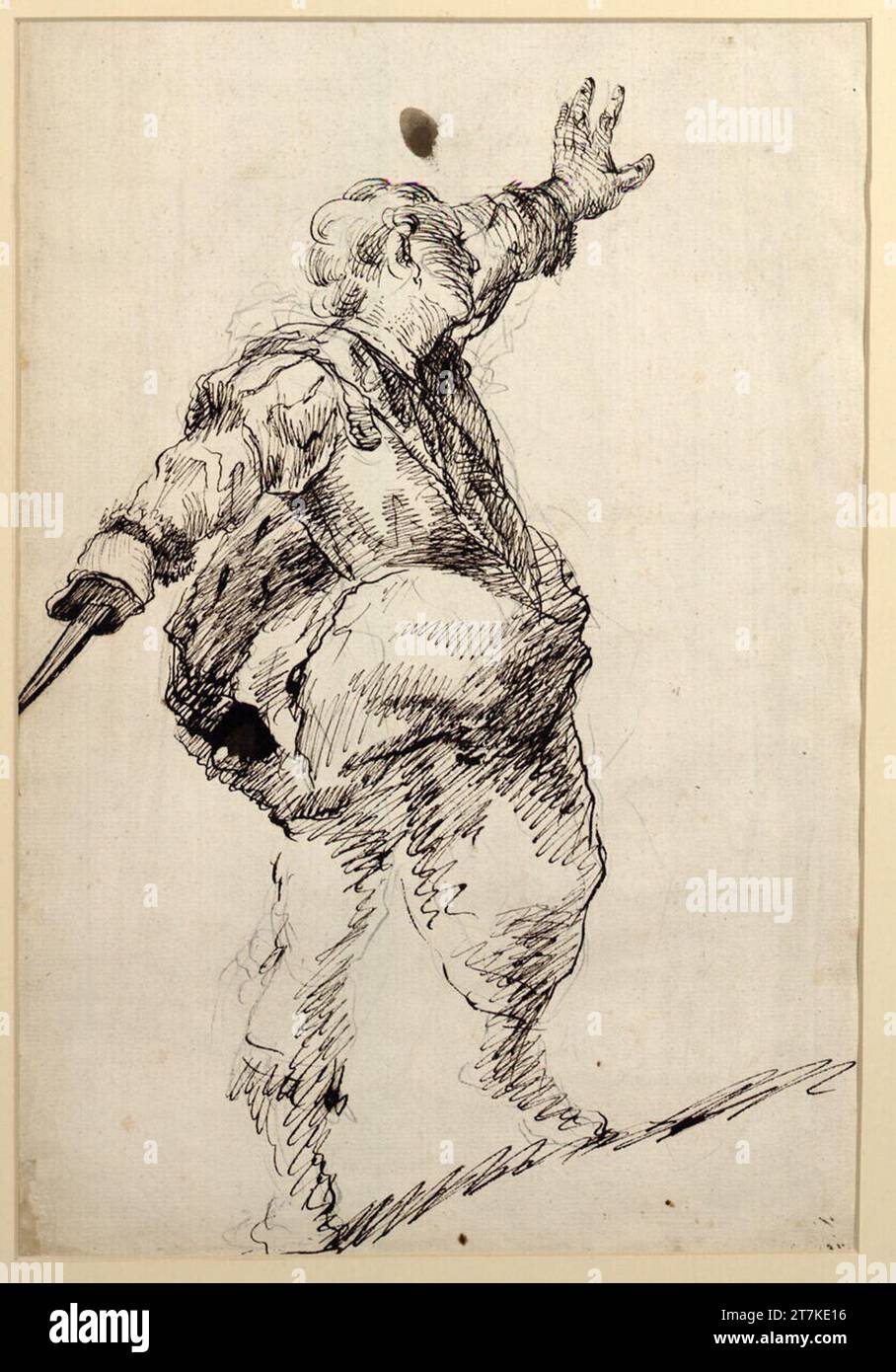 Lucas Stipperger Garde figurine avec poignard. Craie, crayon graphite, printemps en noir 1775/80er Jahre ? Banque D'Images