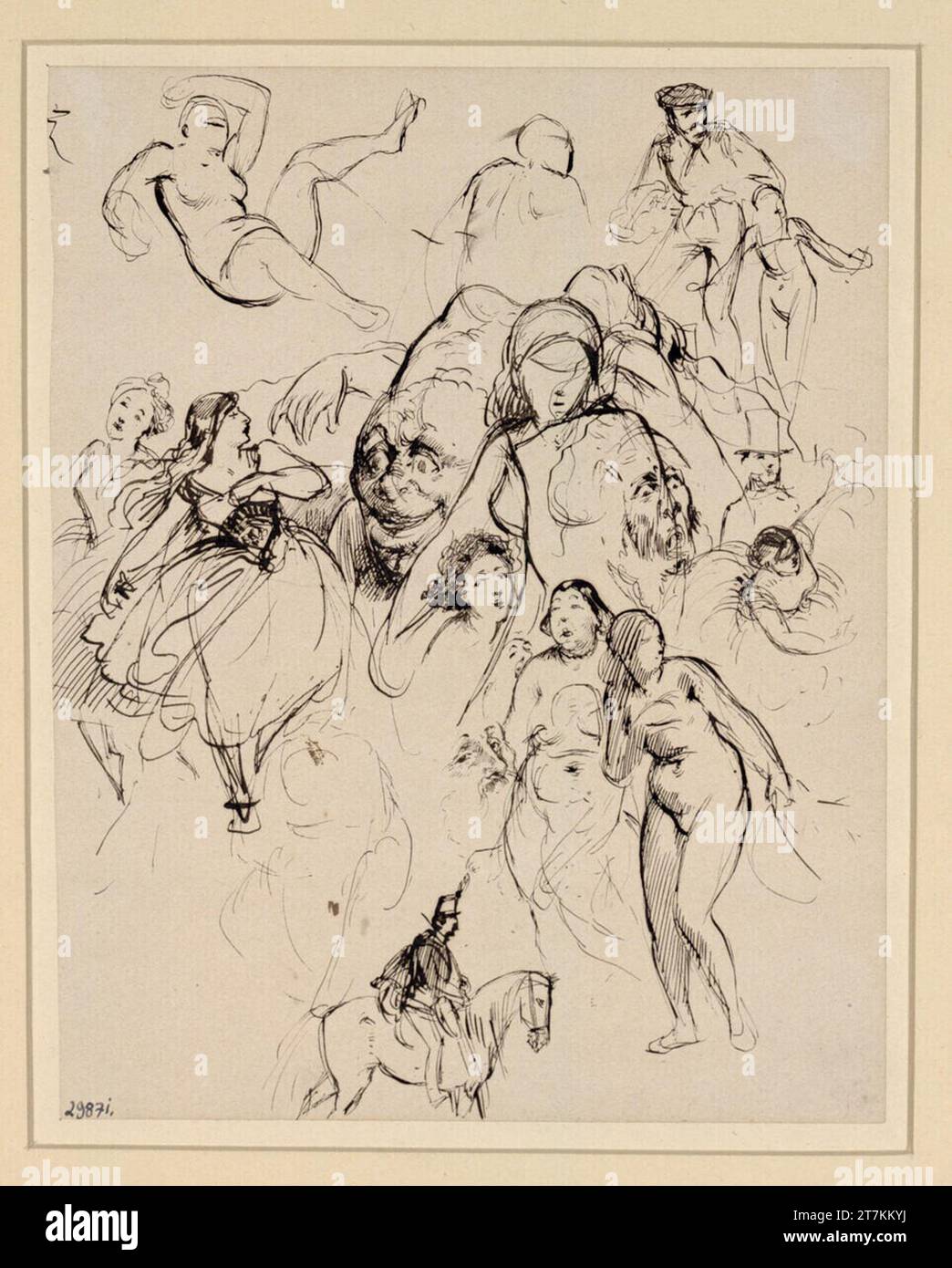 Ferdinand Laufberger feuille de croquis avec différentes figures. Encre sur papier Banque D'Images