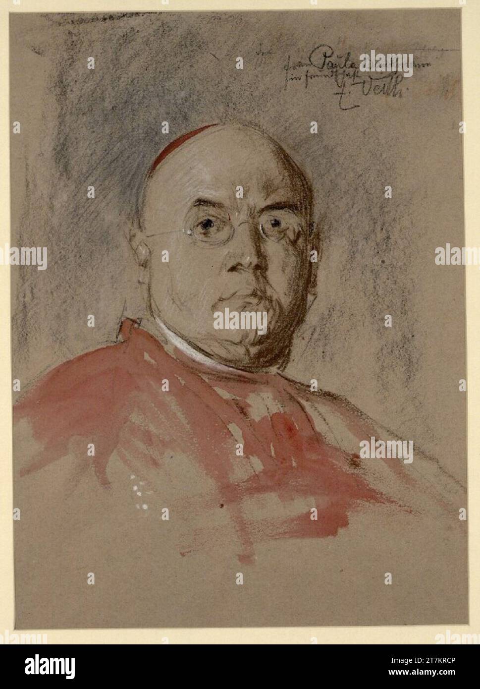 Eduard Veith Portrait demi-long d'un cardinal. Craie noire et brune, rehaussée, aquarelle, sur papier gris-brun Banque D'Images
