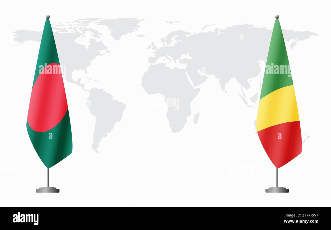 Bangladesh et Congo Brazzaville drapeaux pour réunion officielle sur fond de carte du monde. Illustration de Vecteur