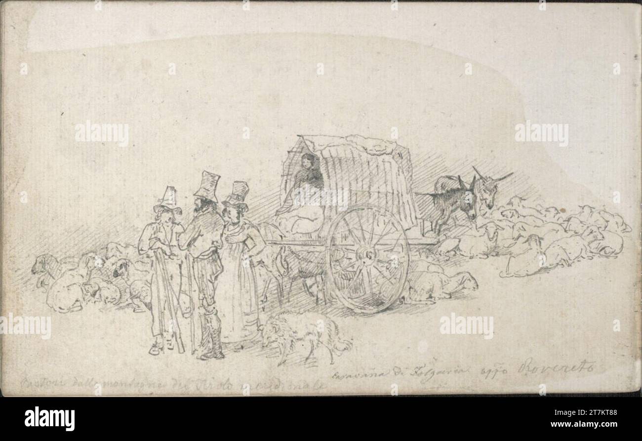 Bergers Friedrich Gauermann à Folgaria près de Rovereto, Tyrol du Sud. Crayon, fondée jaunâtre 1838 , 1838 Banque D'Images