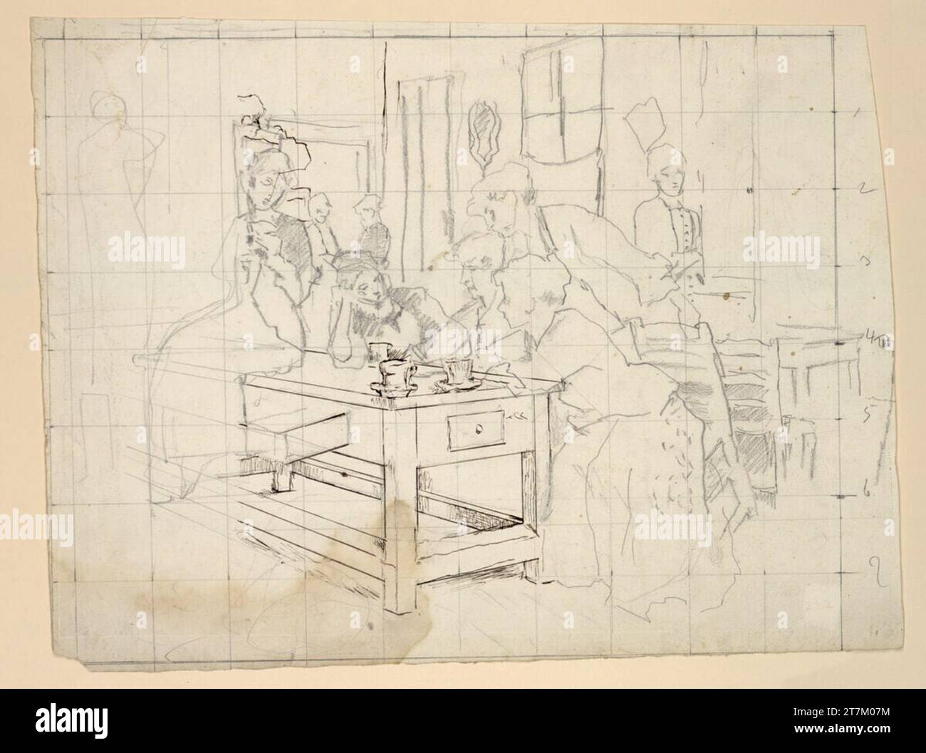 Café Cecil van Haanen l'après-midi. Crayon, ressort en noir, réseau de grossissement Banque D'Images