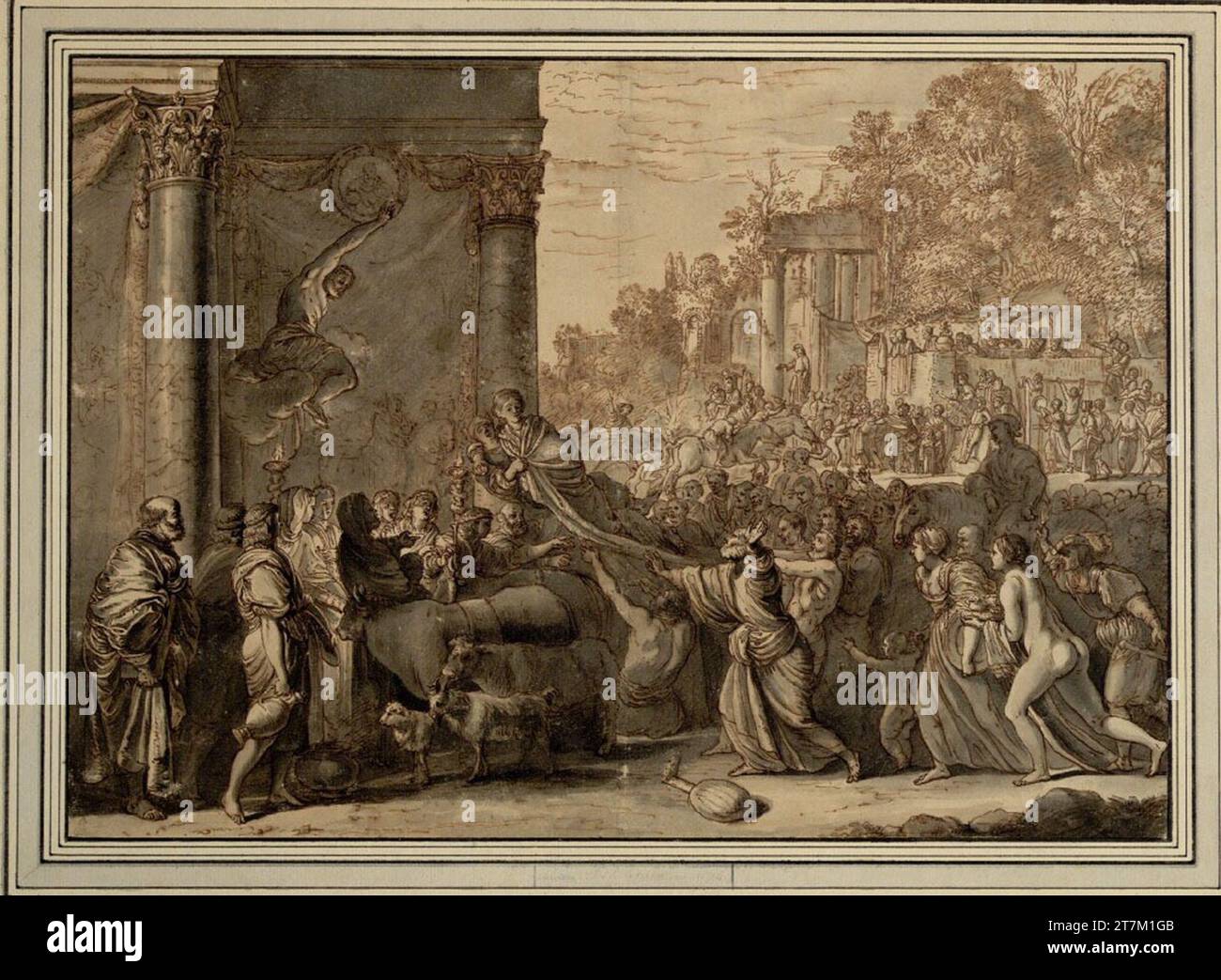 Adam Elsheimer le contenu. FEDER en brun, gris foncé lavé après 1607 Banque D'Images