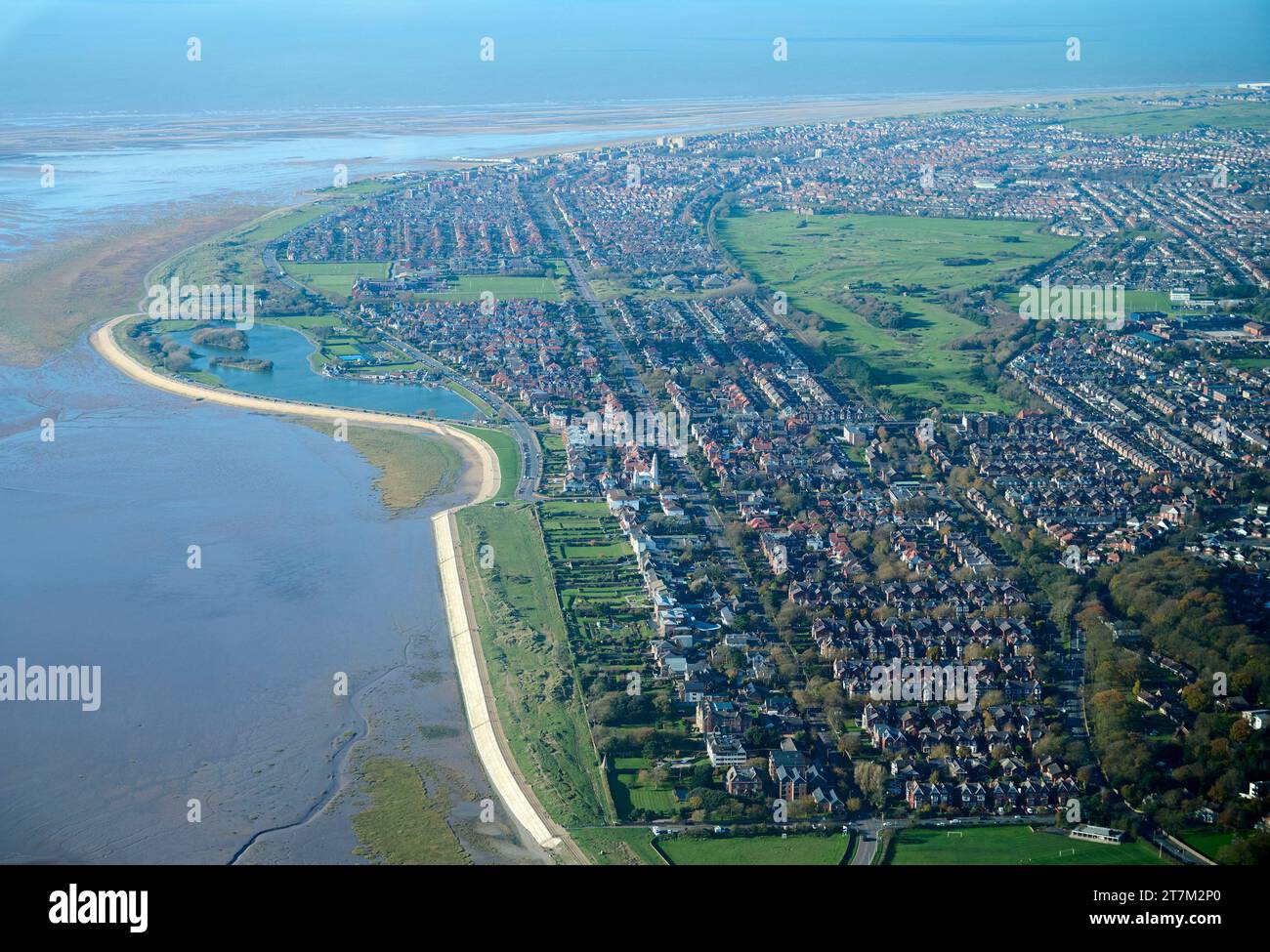 Lytham St Annes depuis les airs, côte de la mer d'Irlande, nord-ouest de l'Angleterre, Royaume-Uni Banque D'Images