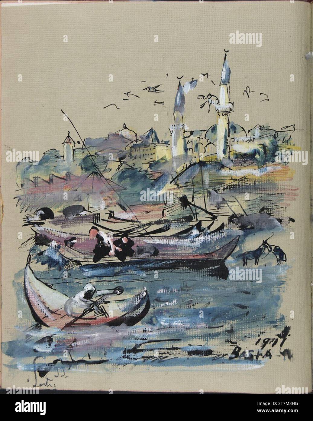 Oskar Laske 1911, Basra. FEDER en noir ; gouache 1950 , 1950 Banque D'Images