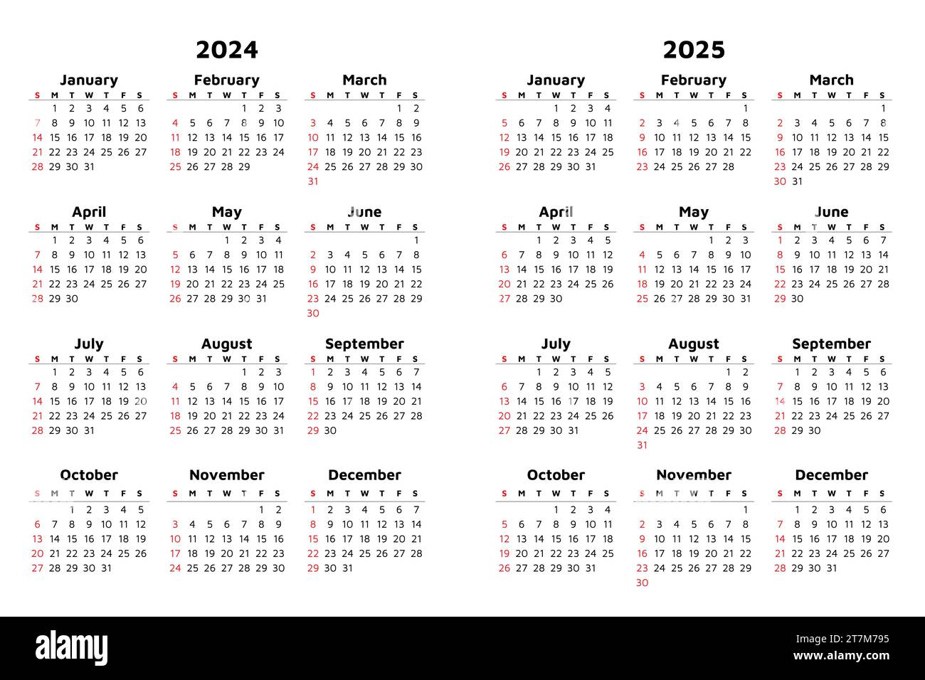 Calendrier vertical Vector 2024 et 2025. Illustration moderne. Planifiez votre année avec style 