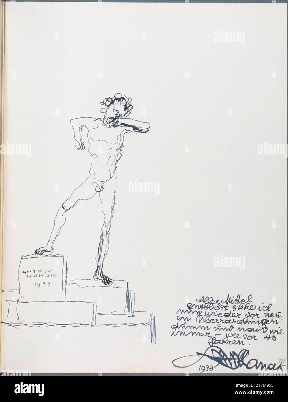 Anton Hanak Design pour un monument Anton Hanak : Je suis maintenant stupide et naïf comme toujours - comme toujours il y a 40 ans .. FEDER en bleu 1933 (Sketchbook : 1925 - 1933) Banque D'Images
