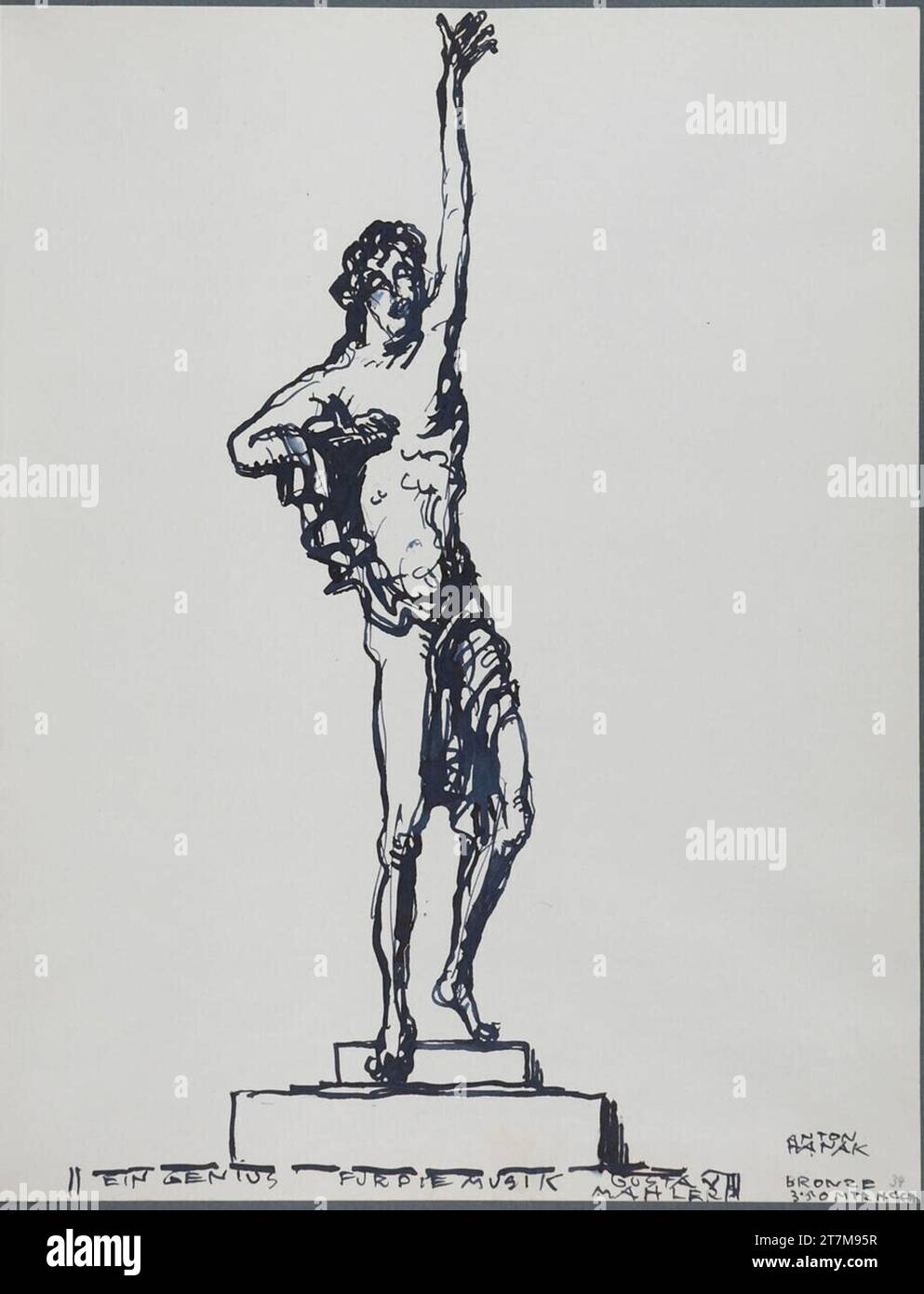 Anton Hanak projet pour un monument Gustav Mahler avec les remarques associées : un génie pour la musique de Gustav Mahler. FEDER in Blue Sketchbook : 1925 - 1933 , 1925/1933 Banque D'Images