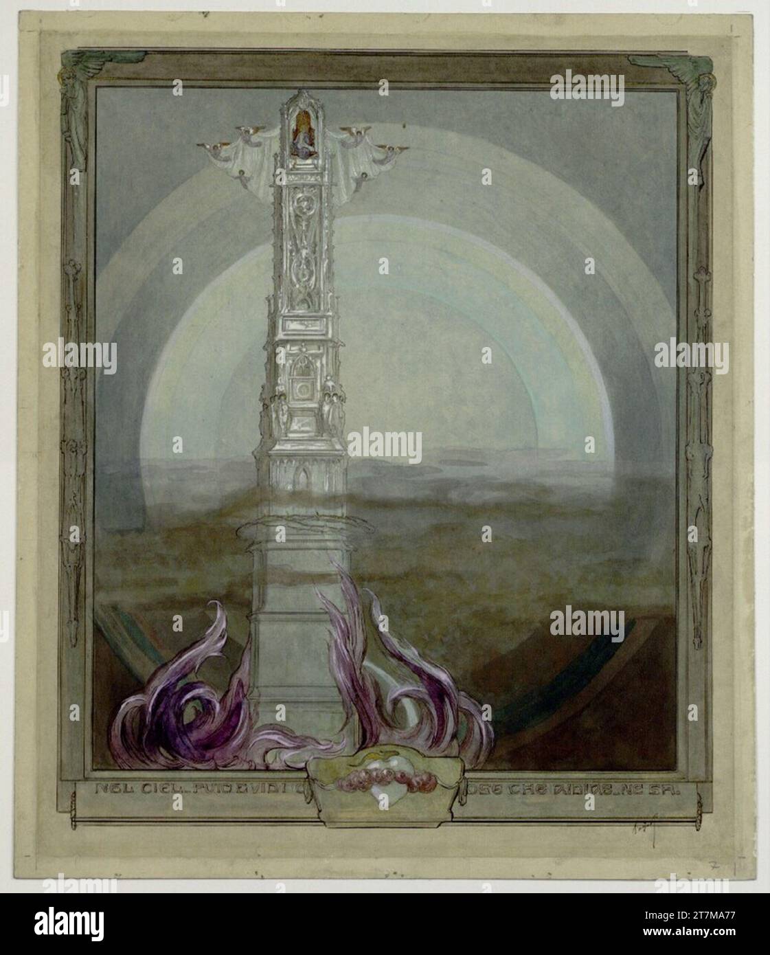 Franz von Bayros (Marquis) Design for Dantes Divine Comedy, étude sur Paradiso, I, 4-5. Gouache, printemps, crayon, or, deck blanc rehaussé vers 1920 Banque D'Images