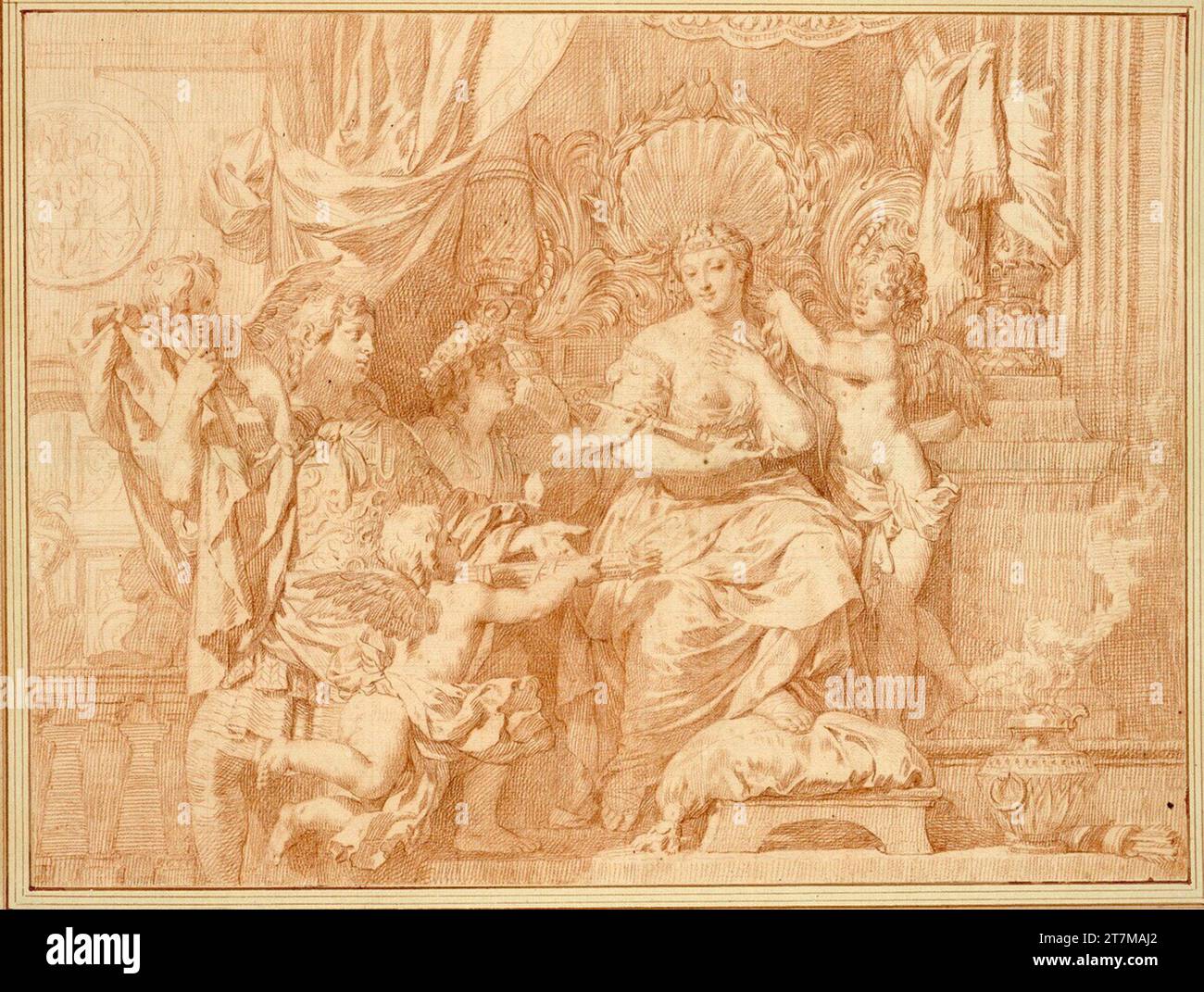 Gérard de Lairesse Alexander et Roxane. Craie rouge , lignes de grille Banque D'Images