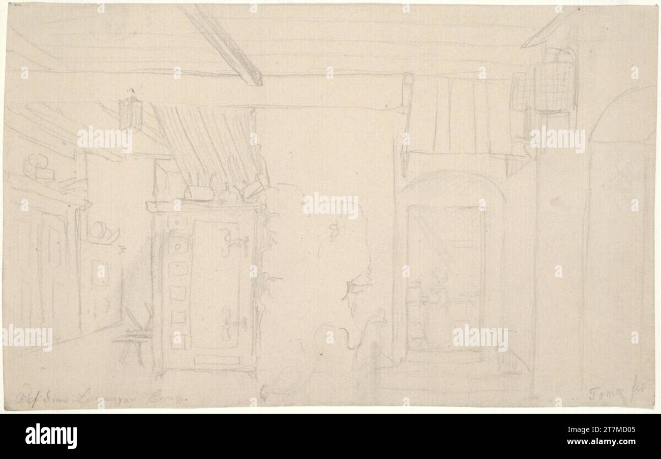 Matthias Rudolf Toma intérieur d'une chambre de fermier. Crayon Banque D'Images