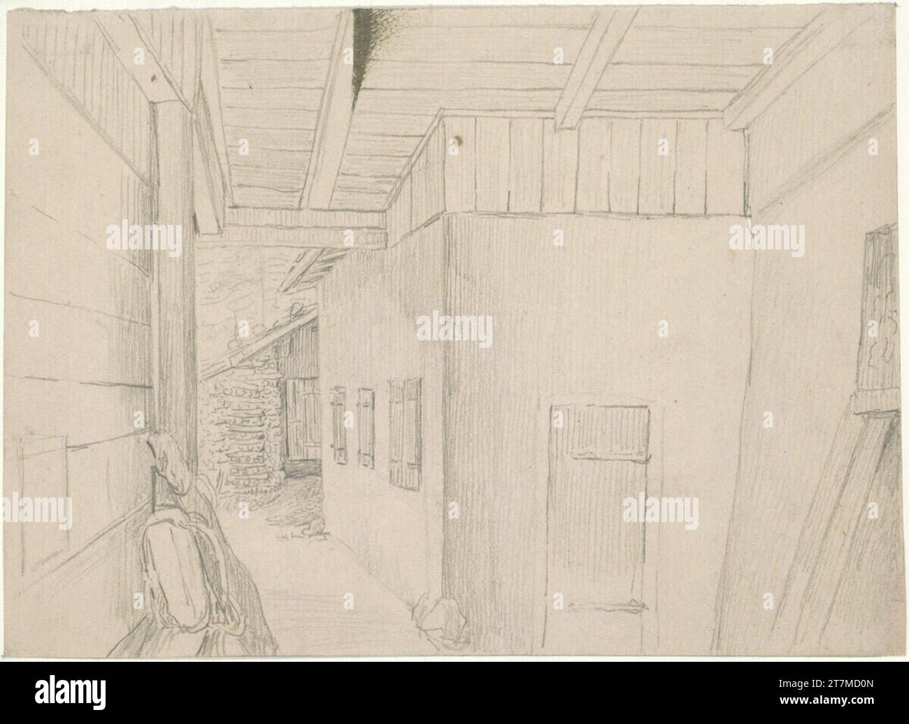 Matthias Rudolf Toma Perspectives des écuries à la maison principale. Crayon Banque D'Images