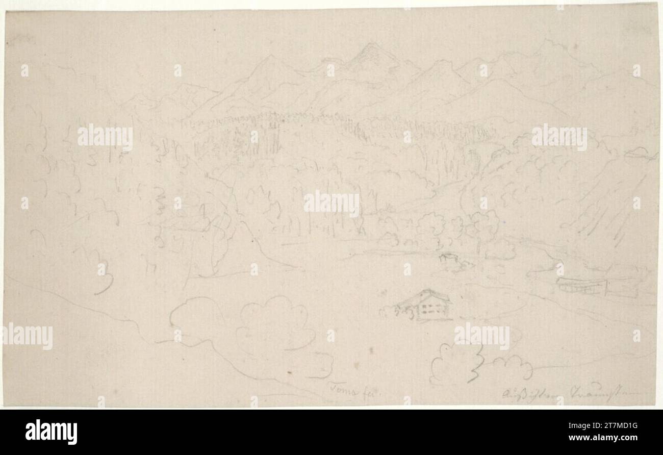 Matthias Rudolf Toma montagne et paysage de vallée (vue depuis Traunstein). Crayon Banque D'Images