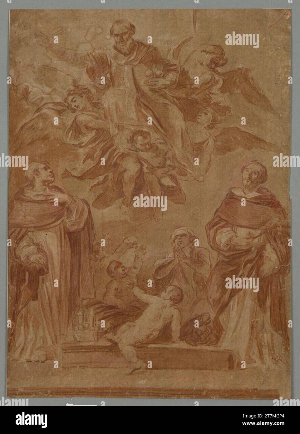 Sebastiano Conca scène religieuse. Craie rouge , traces d'augmentation blanche Banque D'Images