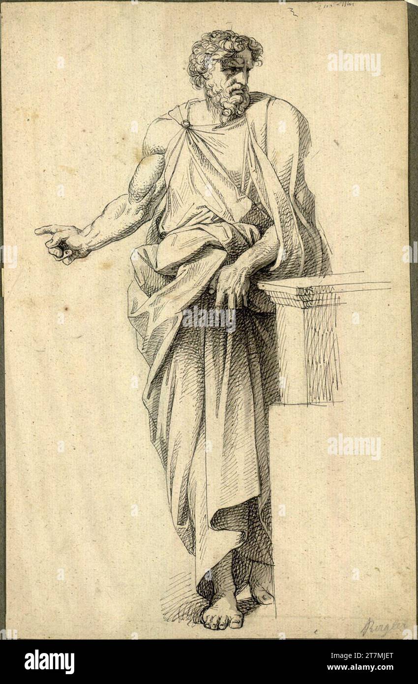 Joseph Bergler der Jüngere (le plus jeune) figure masculine debout (d'après Raffael). Graphite, ressort à l'encre, gris-lavé 1800-1805 , 1800/1805 Banque D'Images