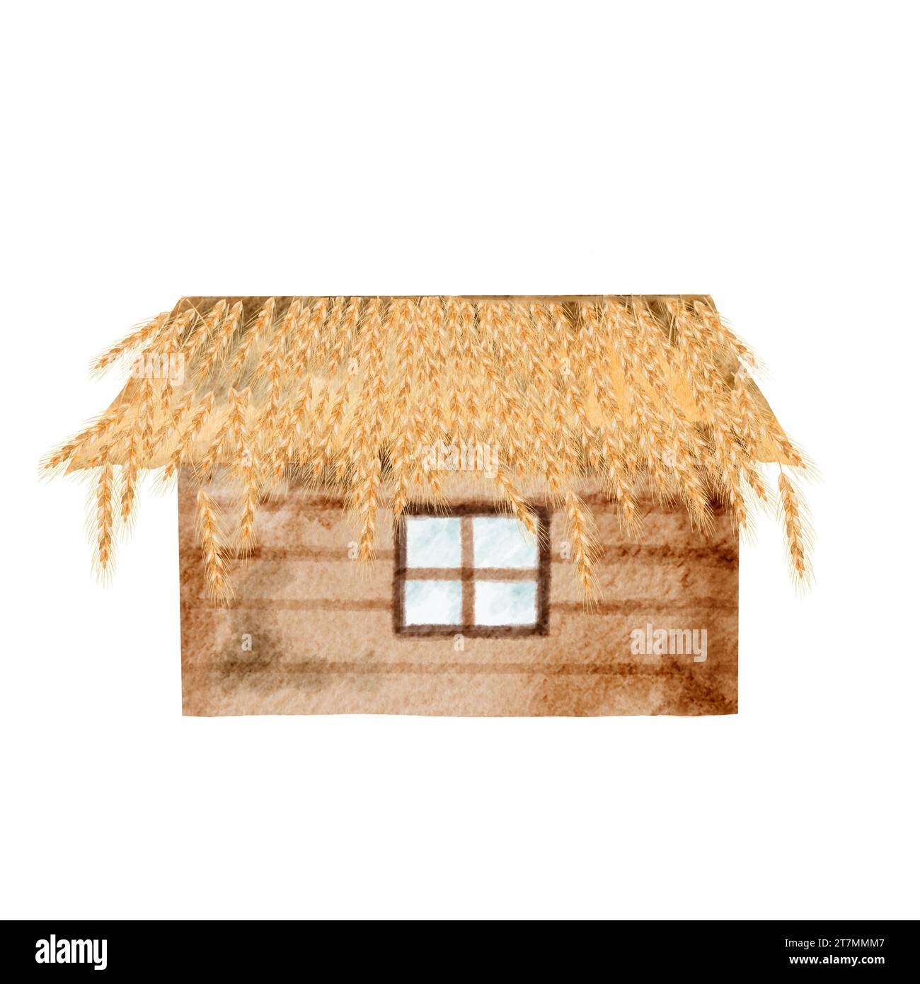 Dessin à l'aquarelle d'une grange dans le style de bande dessinée. Maison de grange mignonne pour les animaux de compagnie. Pour les cartes et affiches éducatives. Banque D'Images