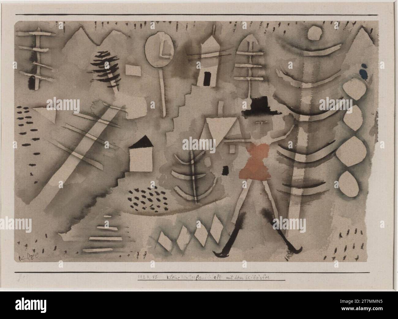 Paul Klee petit paysage d'hiver avec le skieur. Aquarelle sur papier sur carton 1924,85 Banque D'Images