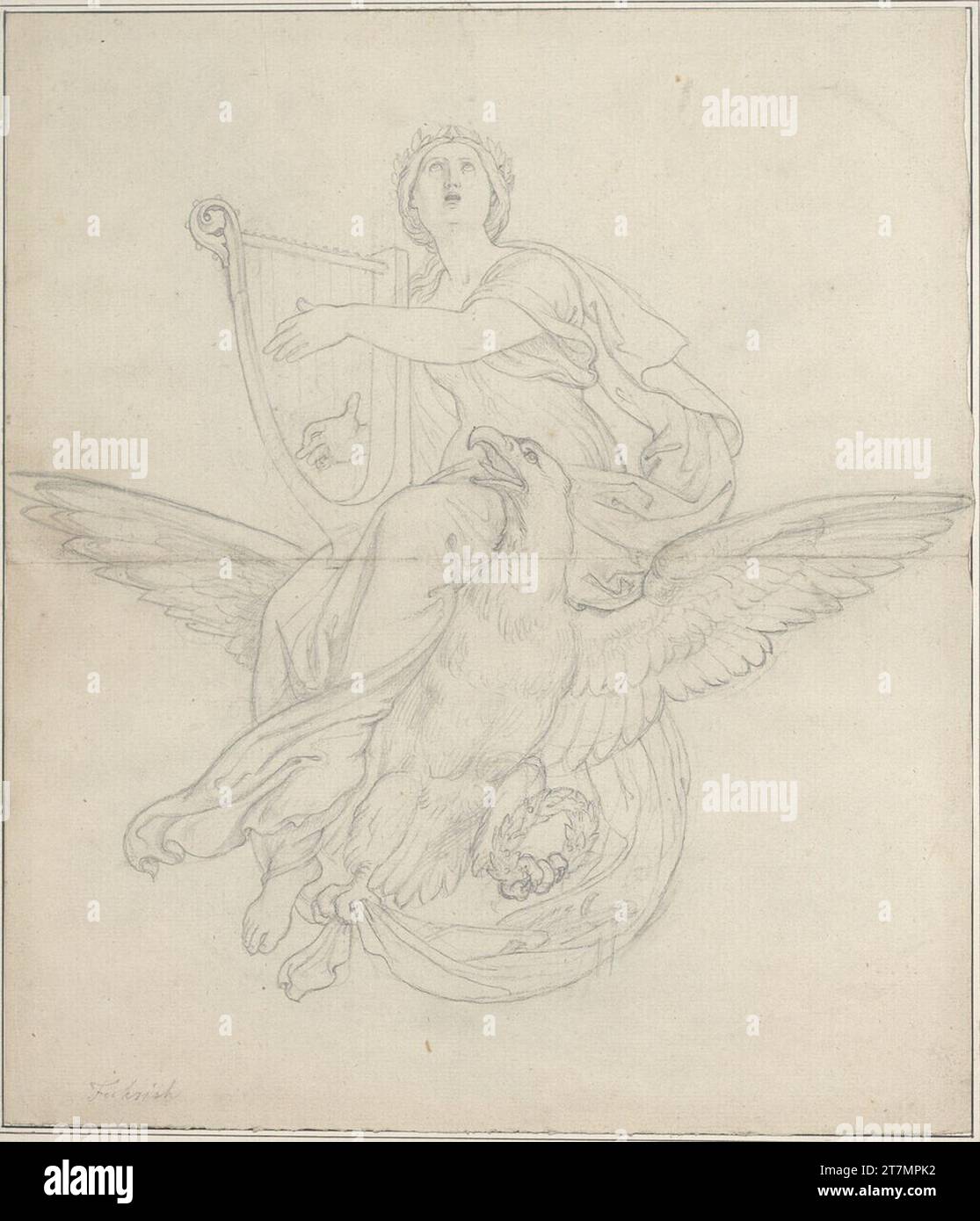 Josef von Führich figure allégorique de la poésie. Crayon Banque D'Images