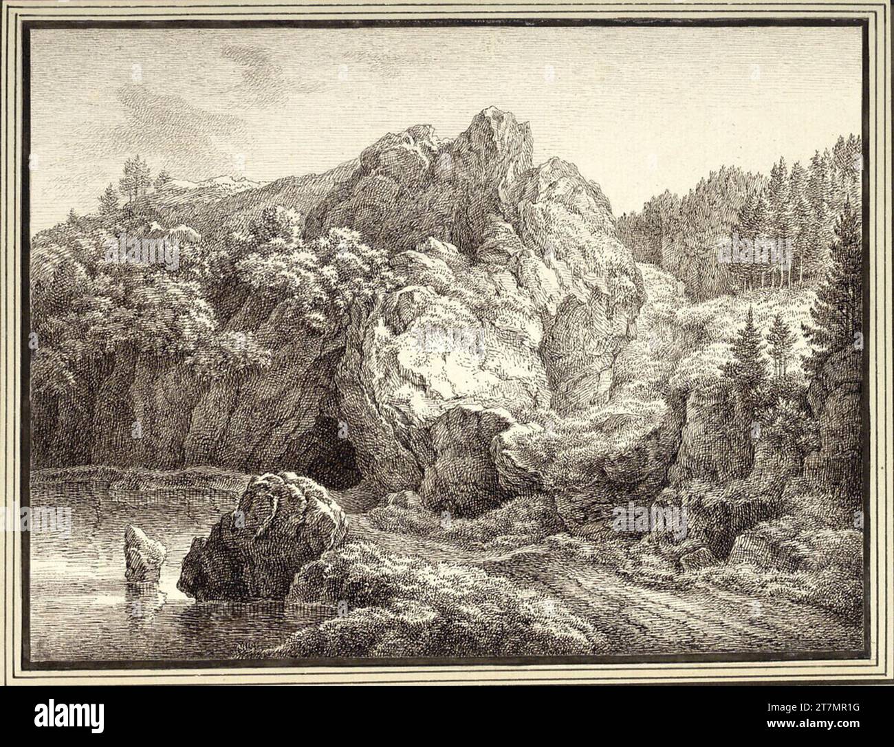 Johann Joseph Hartmann paysage rocheux. FEDER en noir ; on compatible avec une ligne de bordure noire 1775-85, 1775/1785 Banque D'Images
