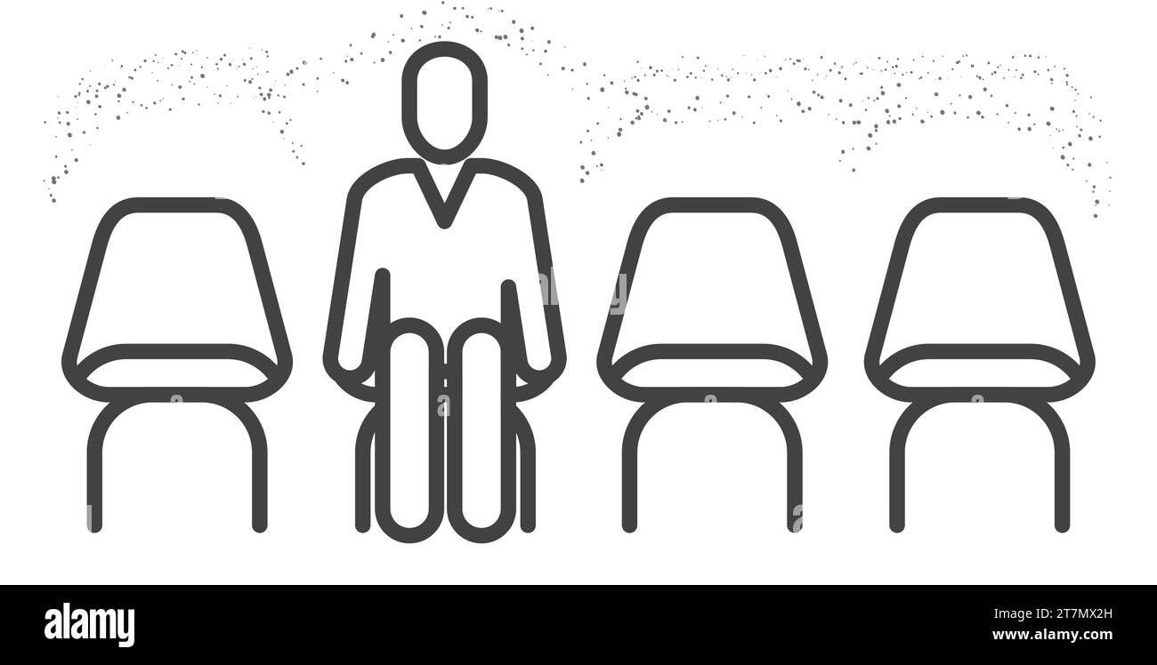 Icône de salle d'attente, rangée de chaises et homme assis, concept de file d'attente, vecteur Illustration de Vecteur