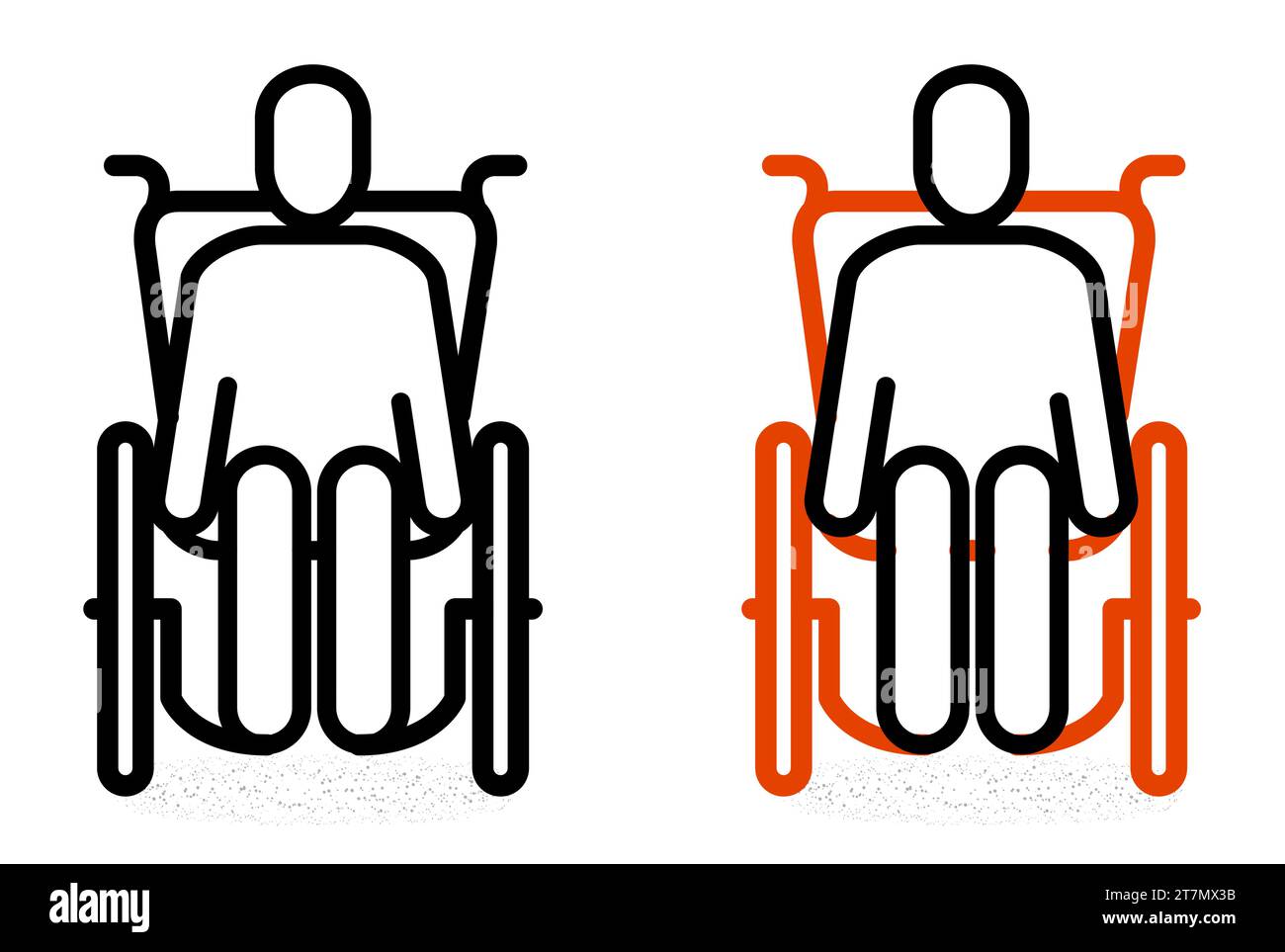 Homme en fauteuil roulant, vue de face, icône de ligne simple désactivée, vecteur Illustration de Vecteur