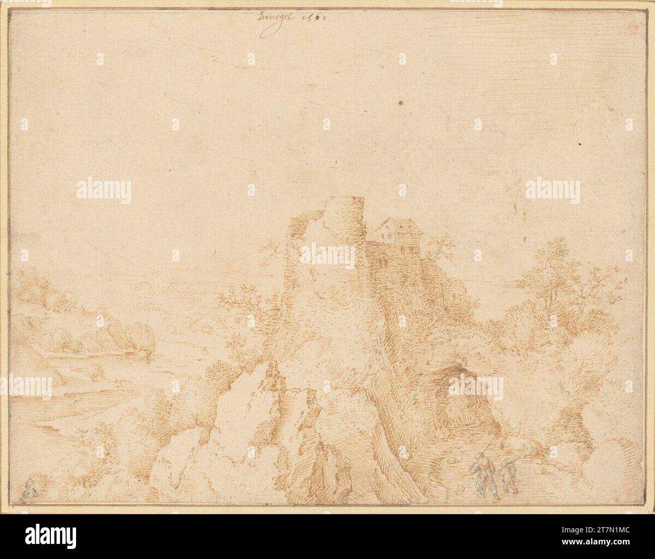 Jacob Savery Je Paysage avec porte rocheuse. Leasts, plume en brun vers 1600 Banque D'Images