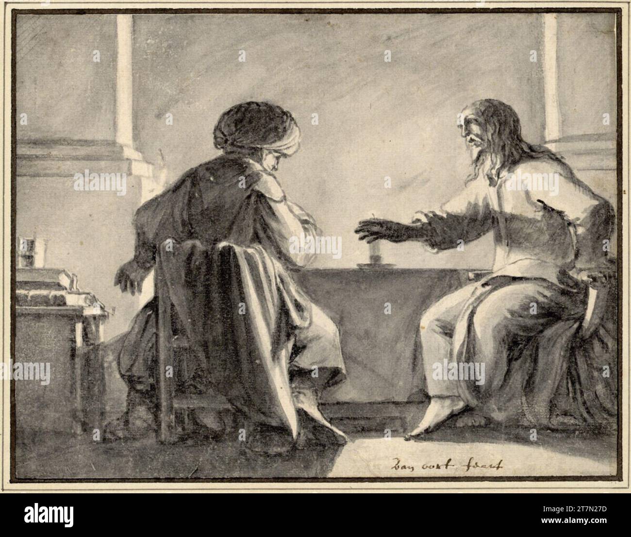 Adam van Noort Christ BEI Nikodemus. Brosse en gris, lavée Banque D'Images