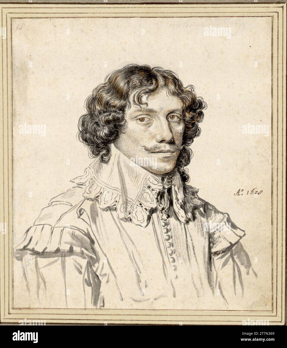 David Bailly Portrait d'un jeune homme. Brosse en noir et gris, ressort en brun, gris lavée 1628 , 1628 Banque D'Images