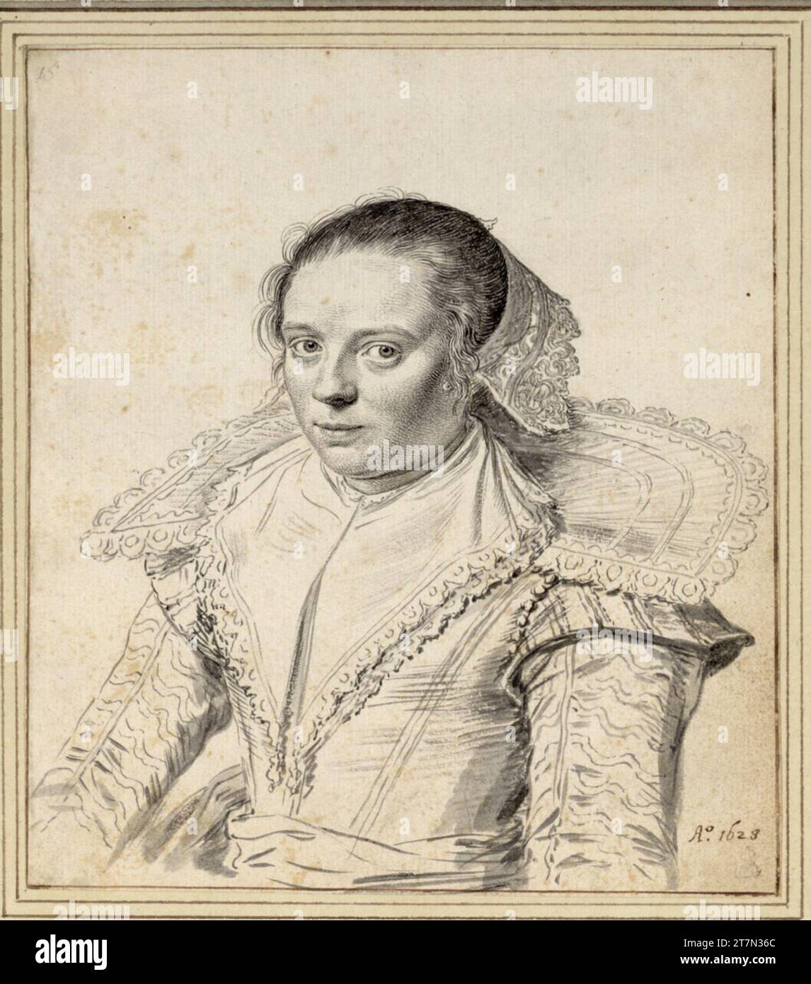 David Bailly Portrait d'une jeune femme avec col haut. Pinceau et plume en noir et gris, lavés 1628 , 1628 Banque D'Images