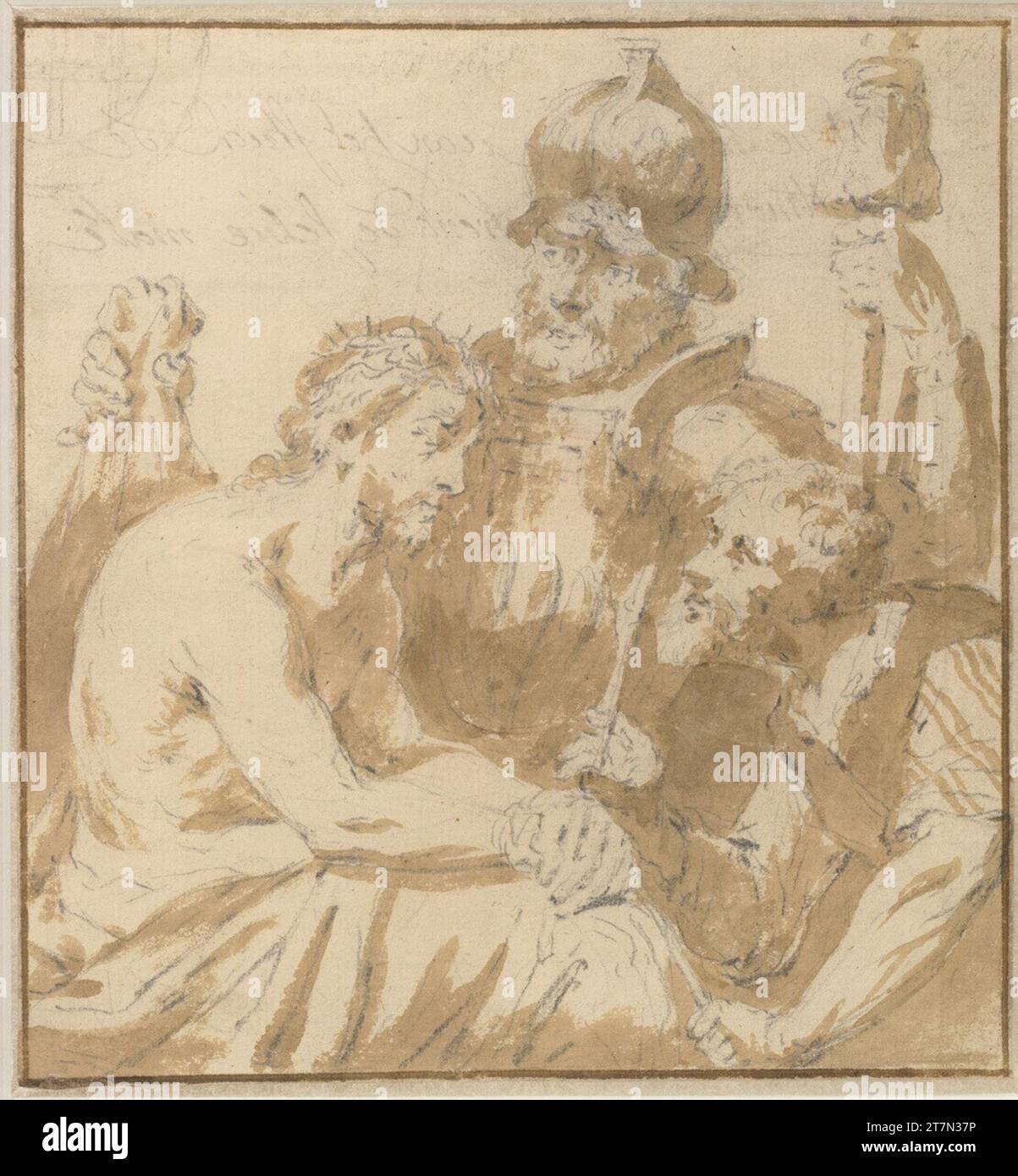 David Teniers d. Ä. La moquerie du Christ. Crayon GRAPHIT, pinceau en brun ; étiquette : FEDER Banque D'Images
