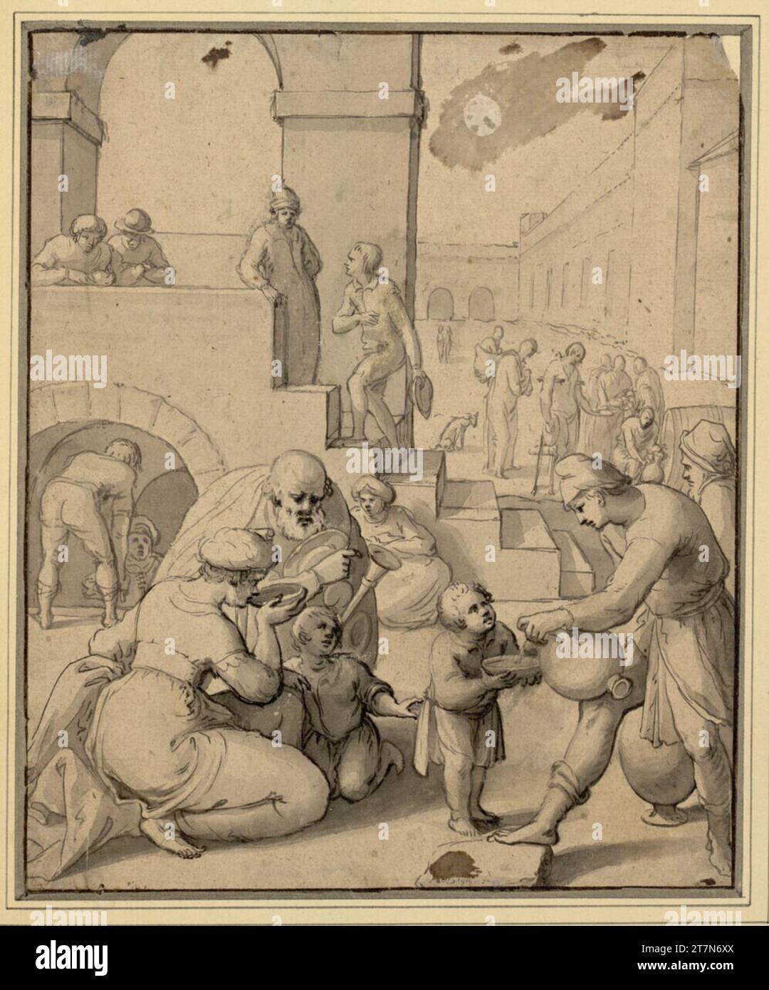 Cornelis Holsteyn distribution de l'eau à la soif (une des sept œuvres de miséricorde). Brosse en gris et gris noir, gris lavé. Banque D'Images