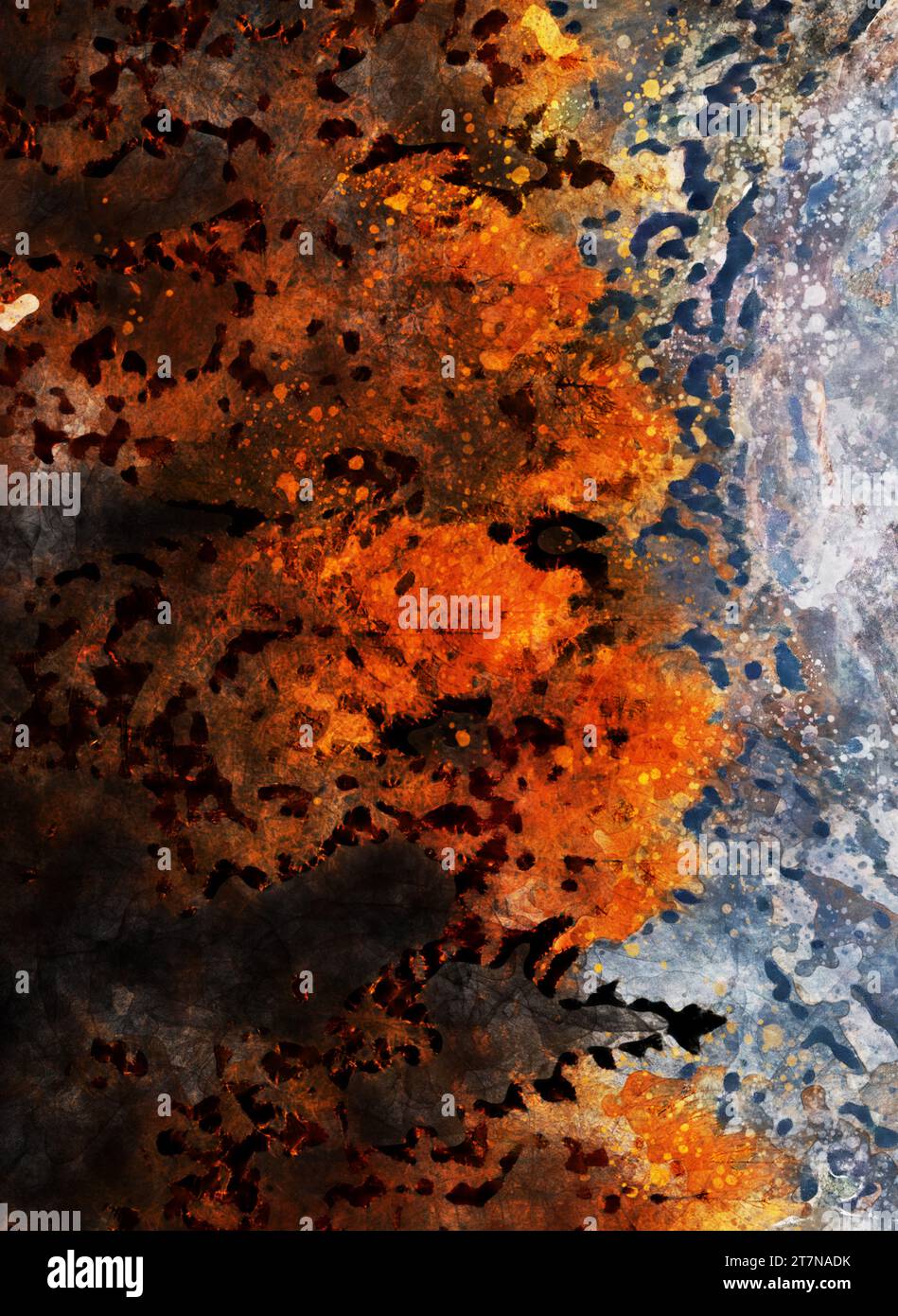 Fond de peinture aquarelle abstraite par des couleurs orange sarcelle et bleu avec texture fluide liquide pour fond, bannière Banque D'Images