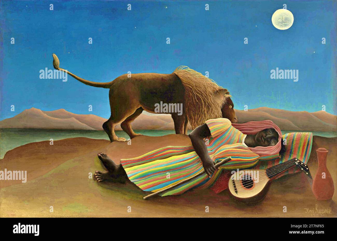 'Le gitan endormi, 1897 (huile sur toile) de l'artiste Rousseau, Henri J.F. (le douanier) (1844-1910) / Français.' Illustration de Vecteur