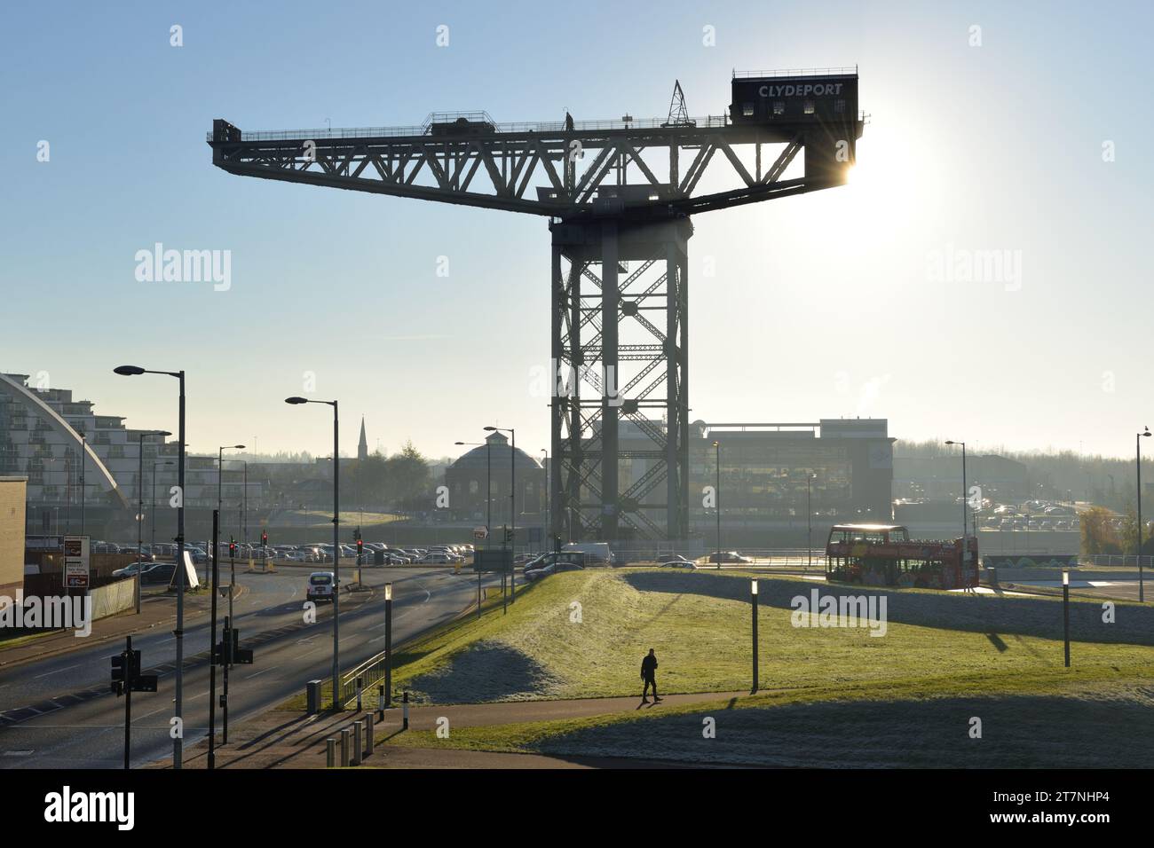 Une vue de l'emblématique grue Clydeport Finnieston, également connue sous le nom de grue Stobcross à Glasgow, en Écosse. Banque D'Images