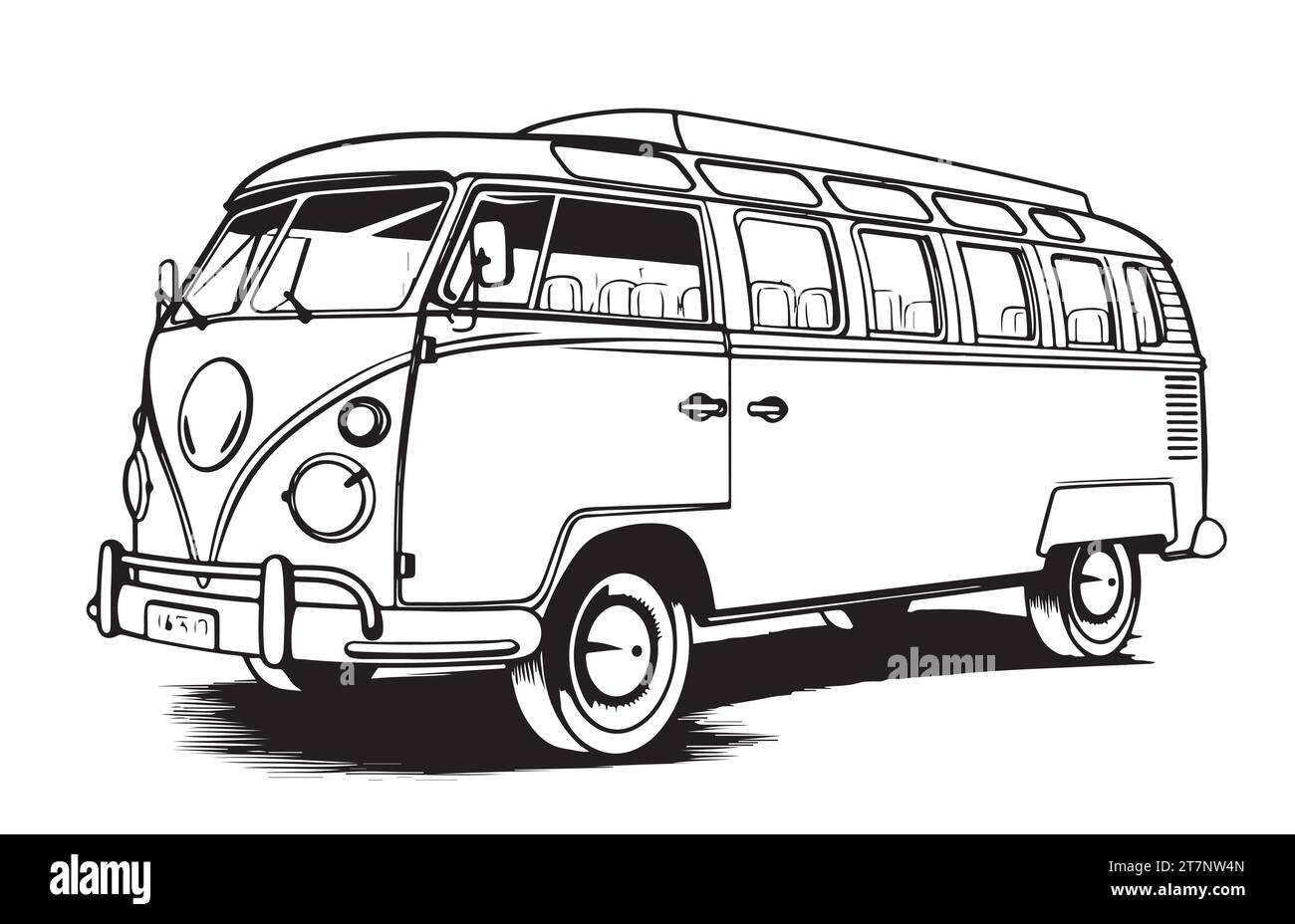 Bus rétro. Photo de vieux transports. Esquisse vectorielle dessinée à la main. Illustration de Vecteur