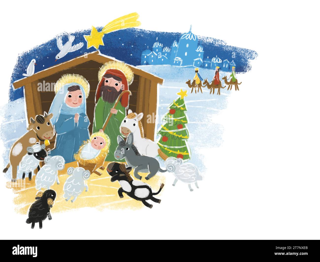 illustration de dessin animé de la sainte famille josef mary illustration de scène traditionnelle pour les enfants Banque D'Images