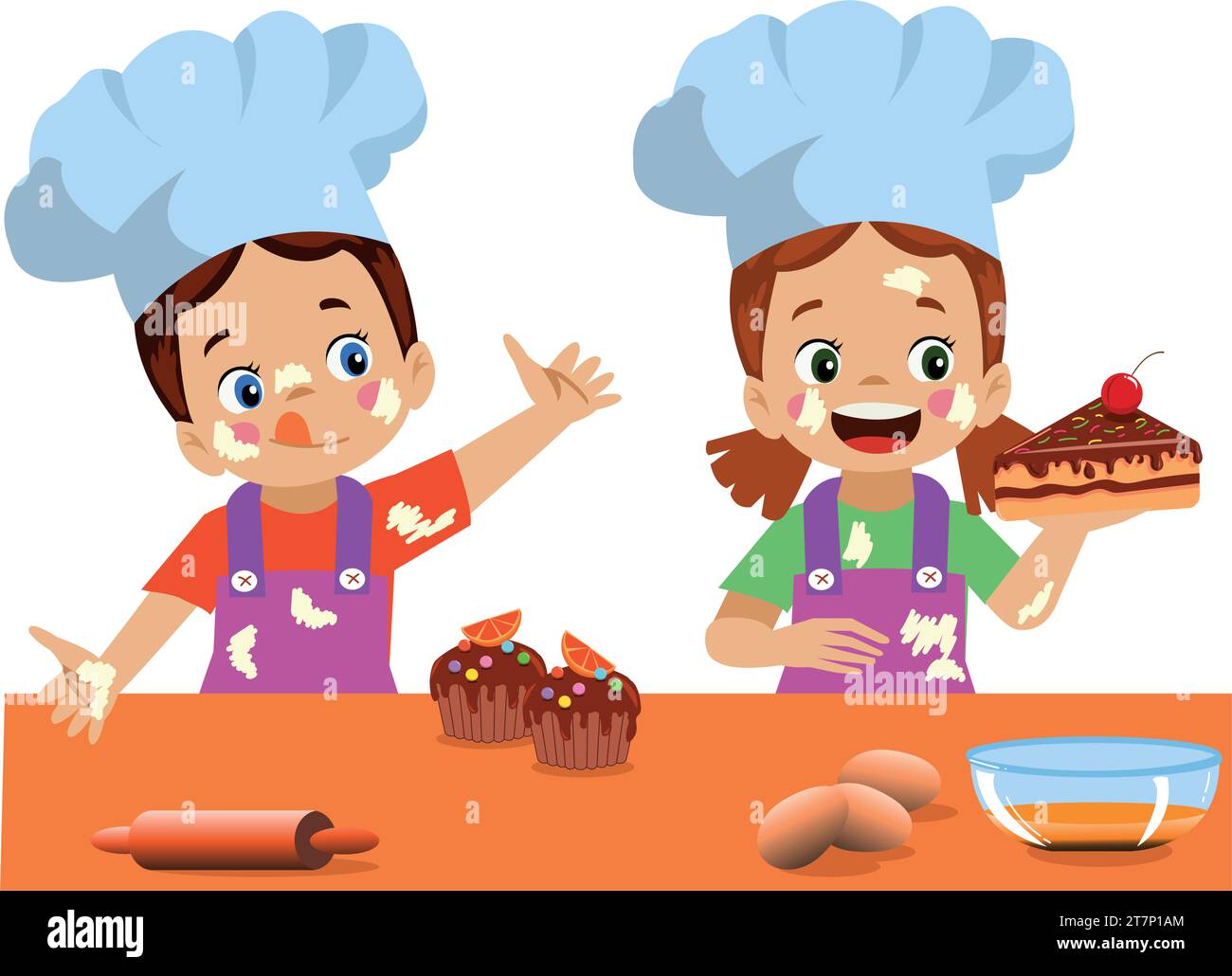 mignon chef enfants faisant du gâteau Illustration de Vecteur