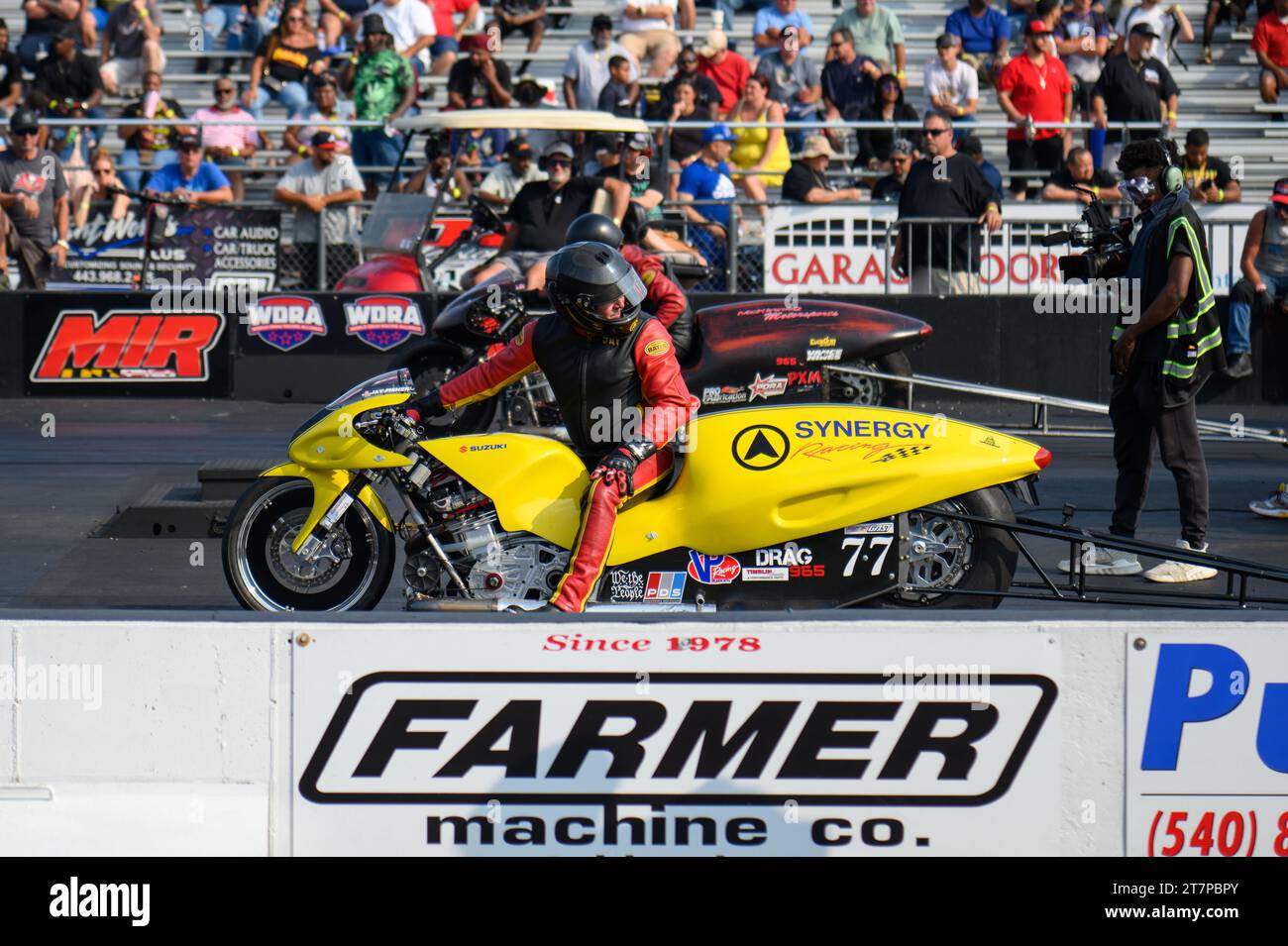 Motos sur la ligne de départ du Maryland International Raceway à Mechanicsville. Banque D'Images