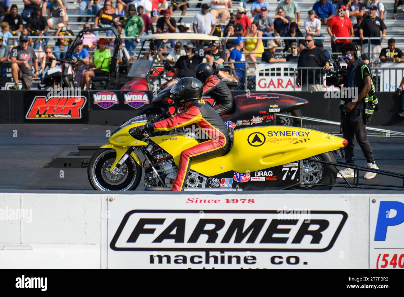 Motos sur la ligne de départ du Maryland International Raceway à Mechanicsville. Banque D'Images