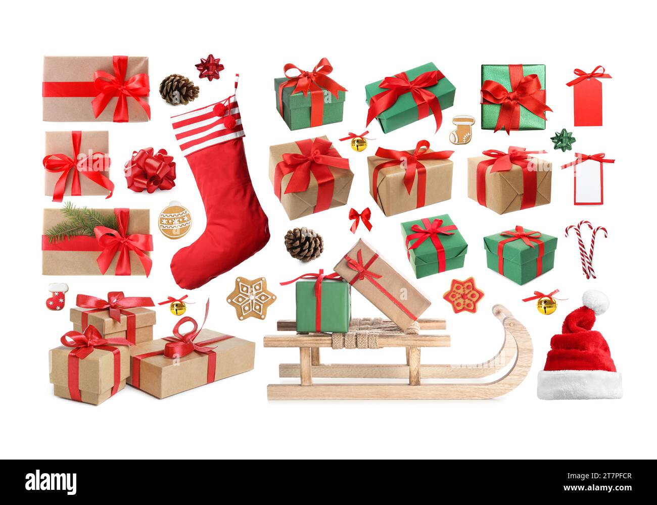 Trucs de célébration de Noël isolé sur blanc, collection Banque D'Images