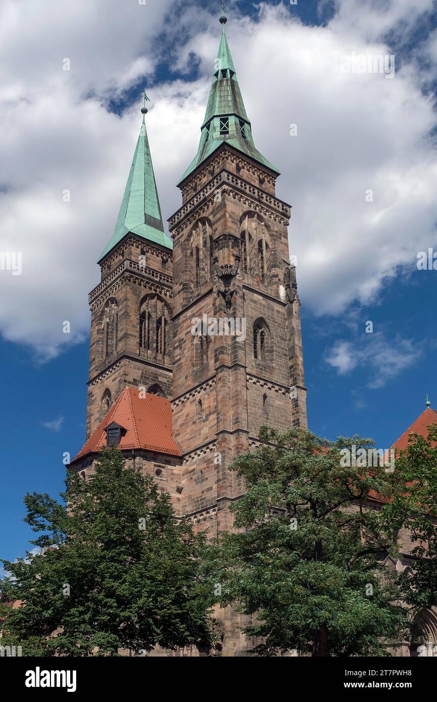 Tours de l'église gothique Saint-Sébald, Nuremberg, moyenne-Franconie, Bavière, Allemagne Banque D'Images