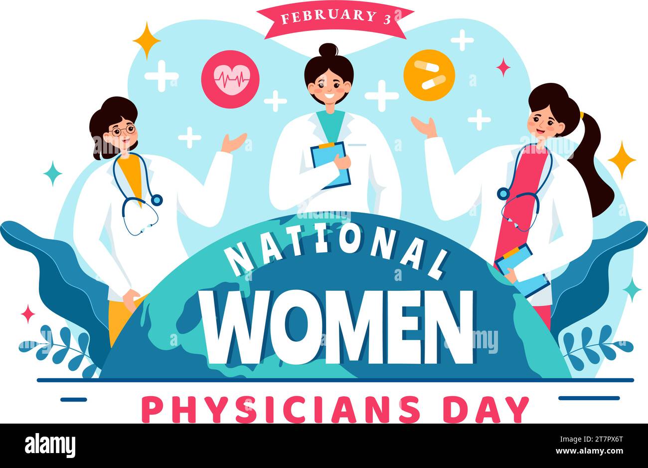 Illustration vectorielle de la Journée nationale des femmes médecins le 3 février pour honorer les médecins féminins à travers le pays dans la conception de fond de dessin animé plat Illustration de Vecteur