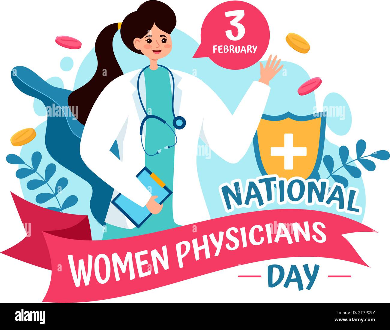 Illustration vectorielle de la Journée nationale des femmes médecins le 3 février pour honorer les médecins féminins à travers le pays dans la conception de fond de dessin animé plat Illustration de Vecteur