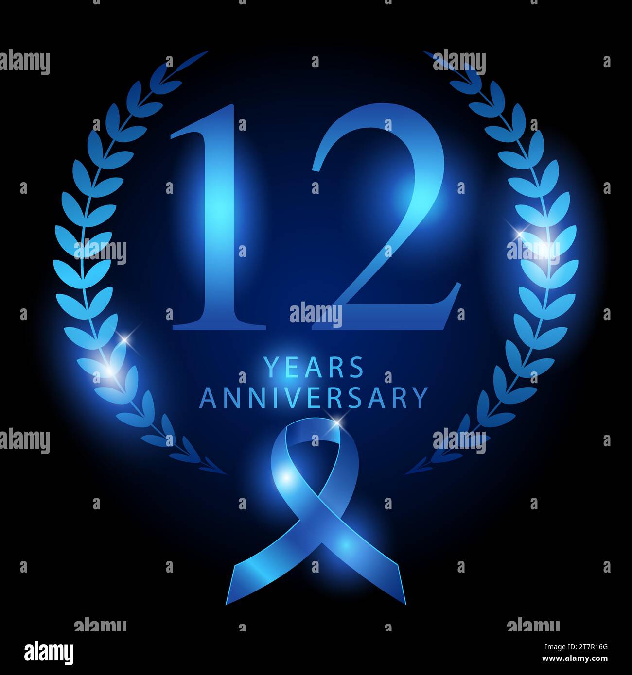 Ornement design de luxe avec ruban bleu soie brillante pour représenter 12 ans d'anniversaire, modèle vectoriel Illustration de Vecteur