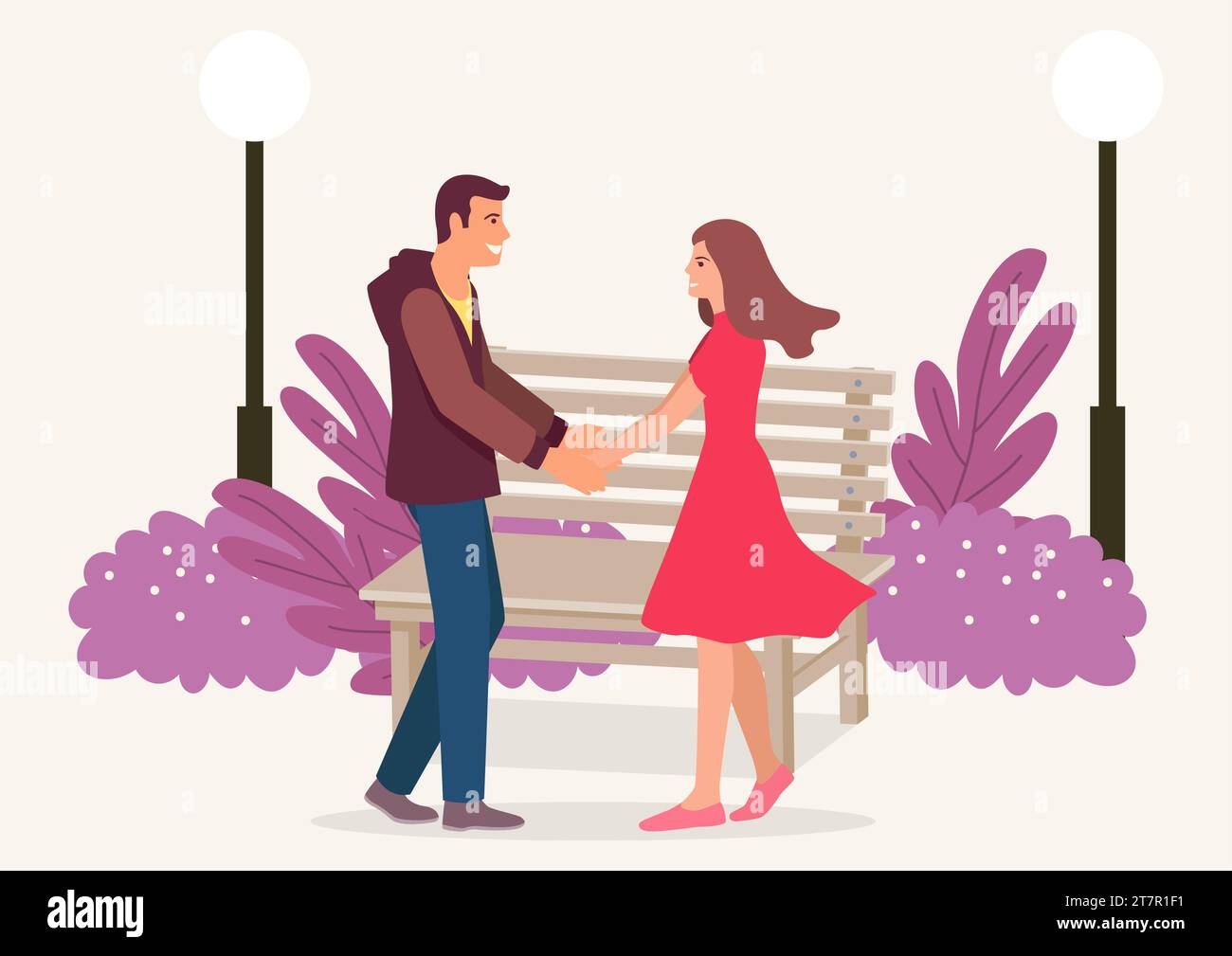 Illustration vectorielle plate simple de couple tenant la main dans le parc Illustration de Vecteur